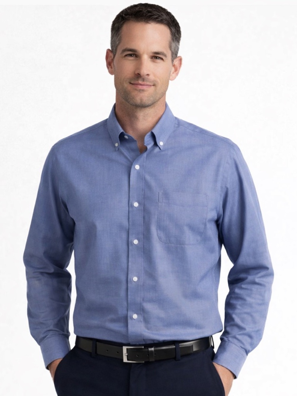 Land’s End No Iron Cotton Pinpoint Collar Shirt Men 17.5/36 Tall  Blue